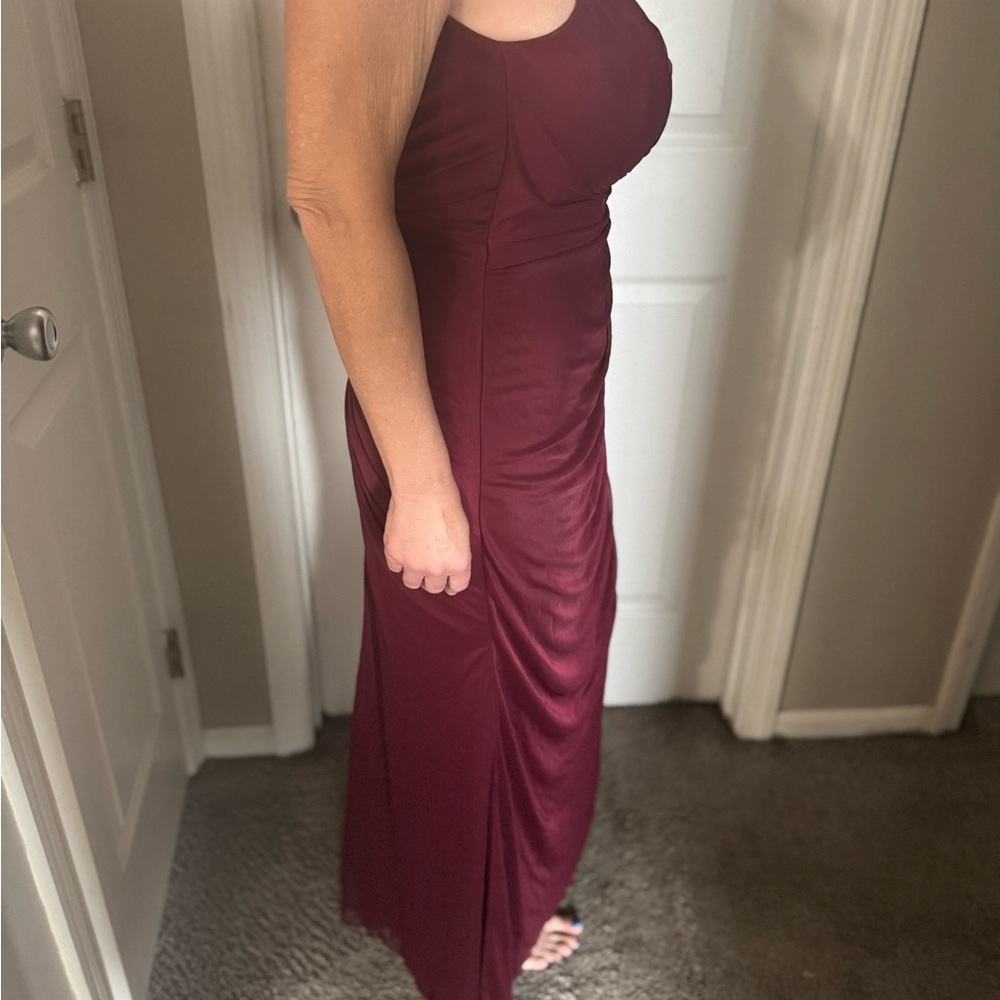 Azazie Red Ribbed Halter Maxi Gown
